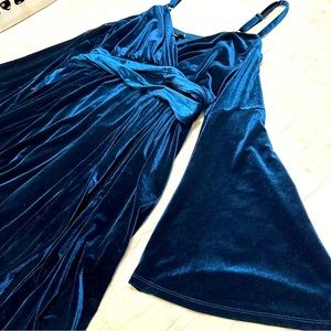 Torrid Plue Size Blue Velvet Bell Sleeve Cold Shoulder Dress